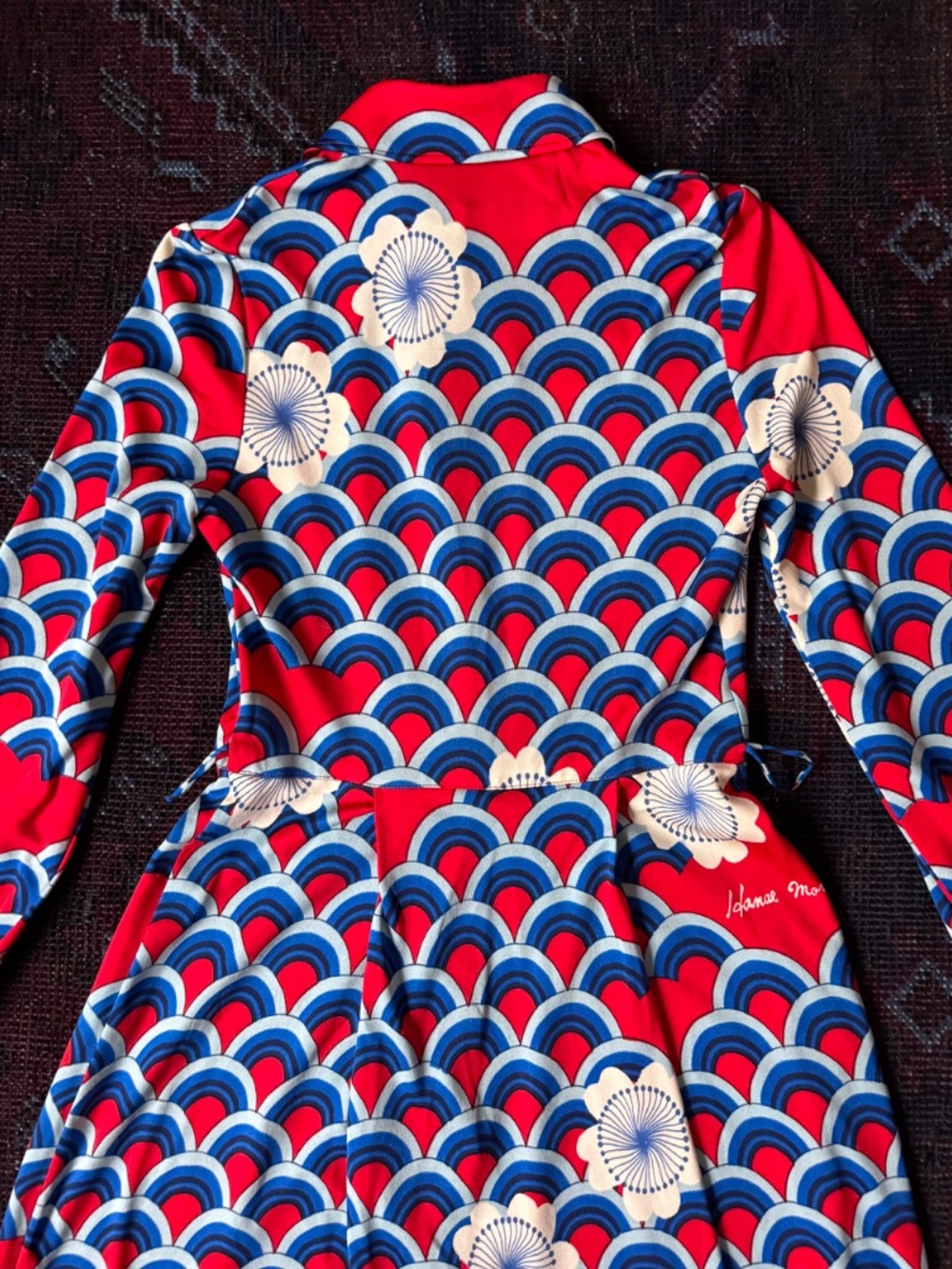 RARE Vintage Hanae Mori Midi Shirt Dress | Seigaiha Wave & Floral | Sz 2 Xs S - Picture 8 of 10